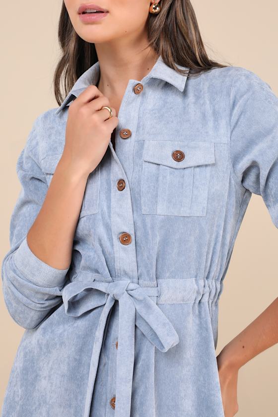 Lulus Simple Affection Blue Corduroy Mini Dress With Pockets In Blue