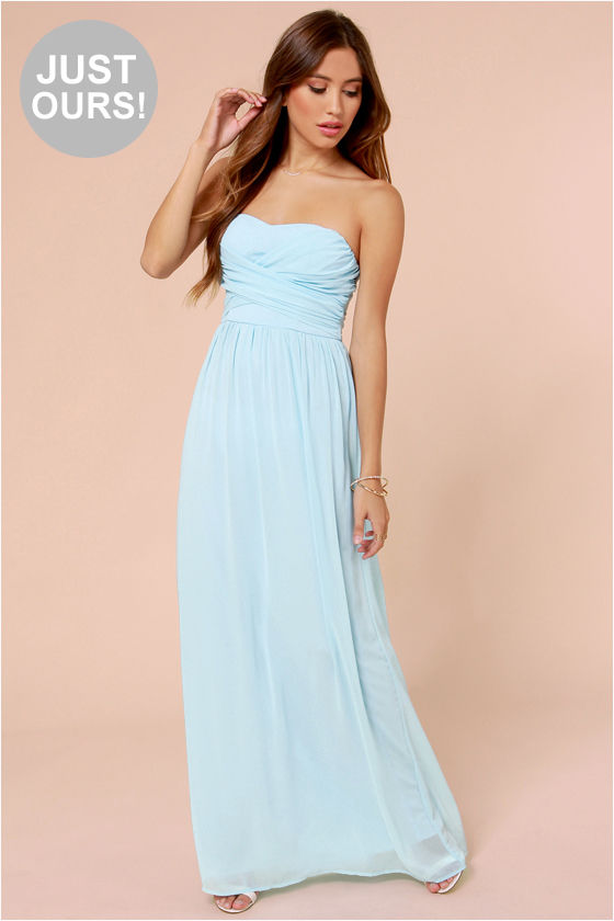 light blue strapless gown