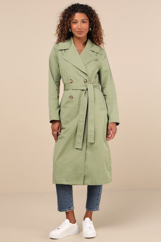 Lulus Fave Forecast Olive Green Twill Trench Coat In Olive Green