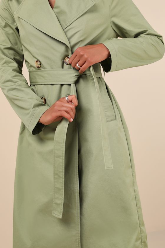 Lulus Fave Forecast Olive Green Twill Trench Coat In Olive Green