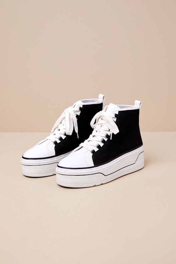 Eyekonn Black and White High Top Platform Lace-Up Sneakers 2