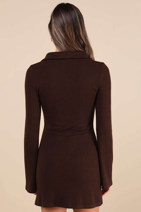 Lulus Cuddly Sweetness Brown Button-front Sweater Mini Dress In Brown