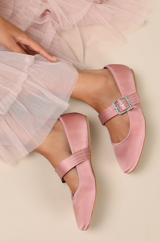 Rawler Dusty Rose Satin Buckle Ballet Flats 2