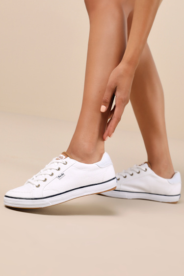 Keds Center III White and Navy Lace-Up Sneakers Sneakers Lulus
