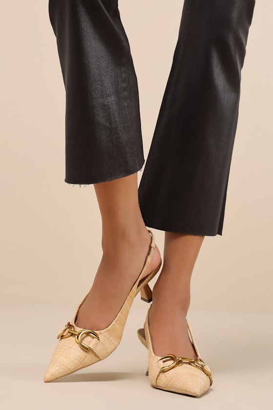 Natural Pumps - Woven Raffia Slingback Pumps - Horsebit Pumps - Lulus