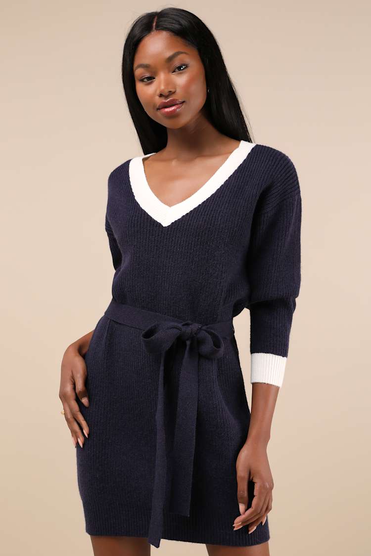 knee length dresses for ladies Stripe Tuck Belted Mini Shirt Dress