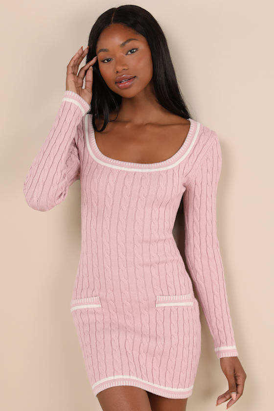 Autumn Concept Pink Cable Knit Sweater Mini Dress 2