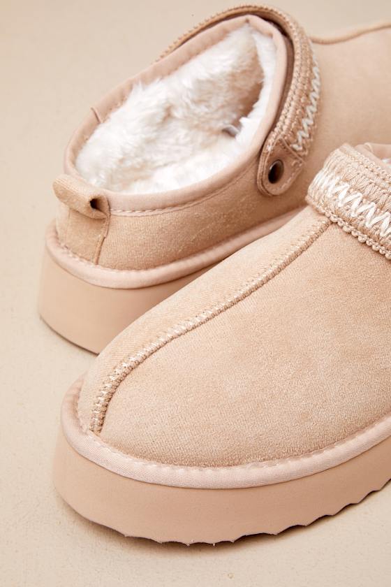 Beach By Matisse Storm Natural Suede Faux Fur Flatform Slippers In Beige