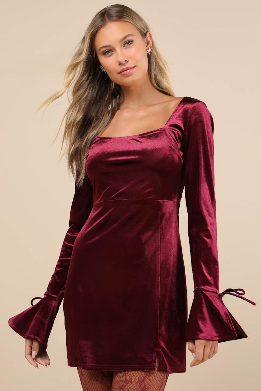 Joyful Poise Burgundy Velvet Long Sleeve Mini Dress Joyful Poise Burgundy Velvet Long Sleeve Mini Dress