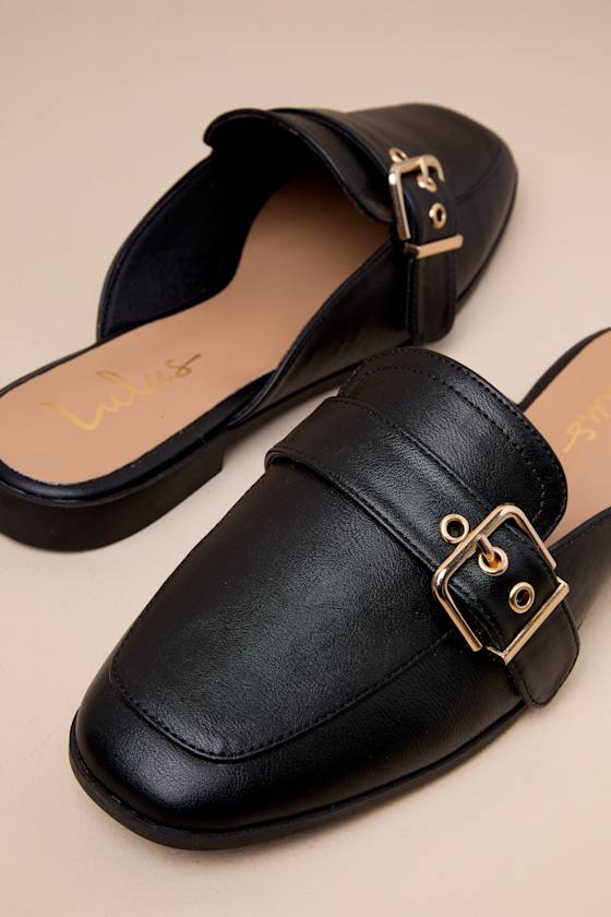 Lulus Marquete Black Buckle Mule Slides In Black