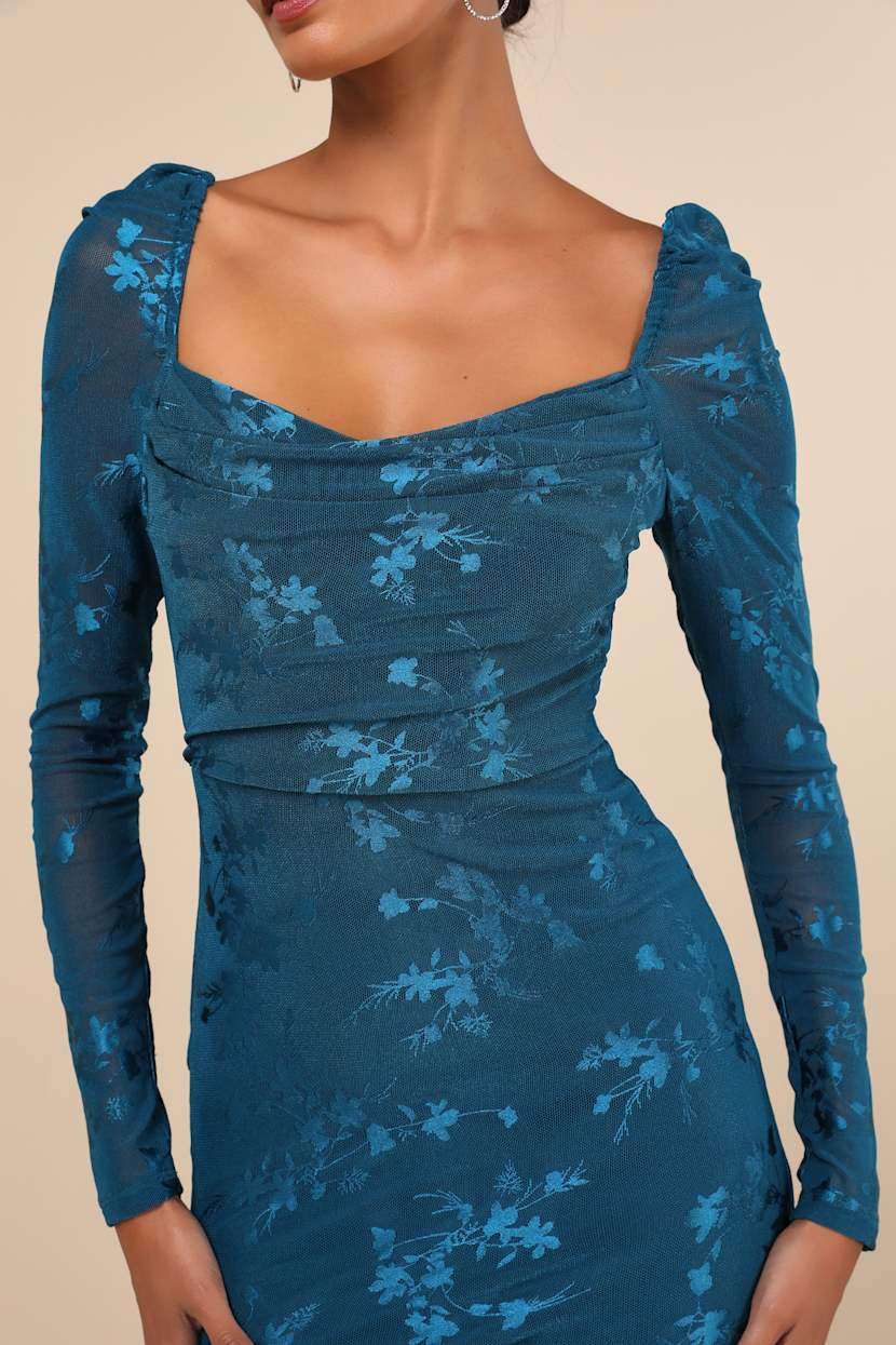 knee length dresses for ladies Embellished Cowl-Neck Mini Dress in Teal Green main image 1