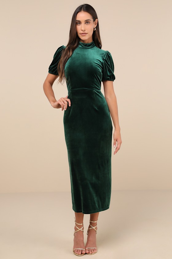 Lulus Fabulous Intuition Emerald Velvet Backless Column Midi Dress In Green