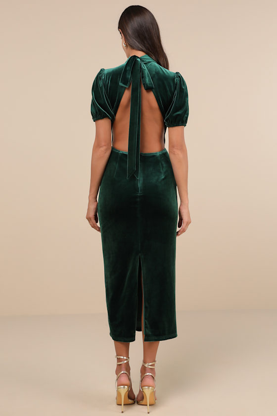 Lulus Fabulous Intuition Emerald Velvet Backless Column Midi Dress In Green