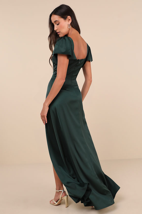 Shop Lulus Ultimate Sweetness Emerald Green Satin Flutter Sleeve Maxi Dress