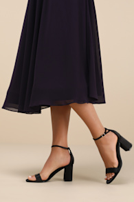 Arylee Black Satin Ankle Strap Heels 1