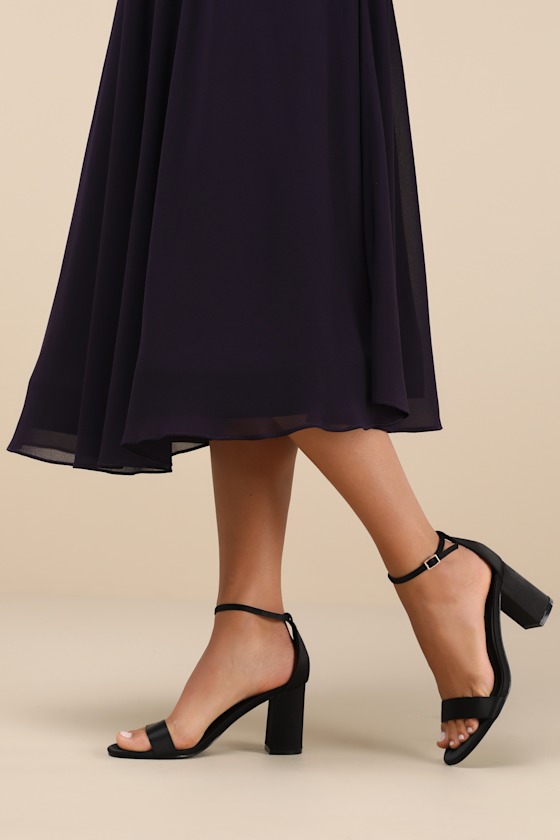 Arylee Black Satin Ankle Strap Heels 1