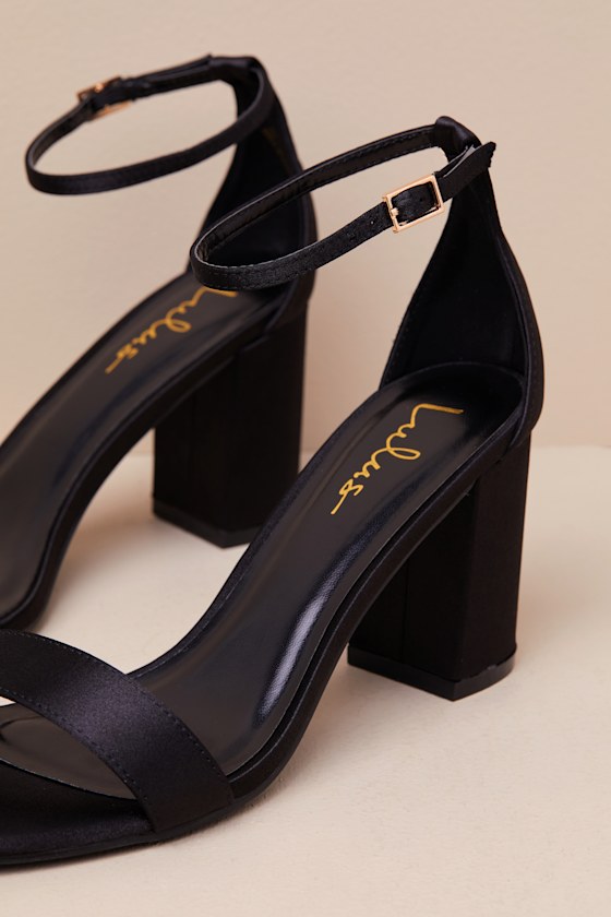 Lulus Arylee Black Satin Ankle Strap Heels In Black