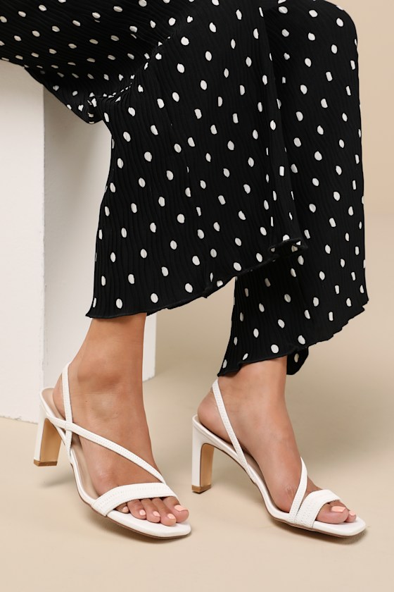 STRAP HIGH HEEL SANDALS IN WHITE SHINY LAMBSKIN