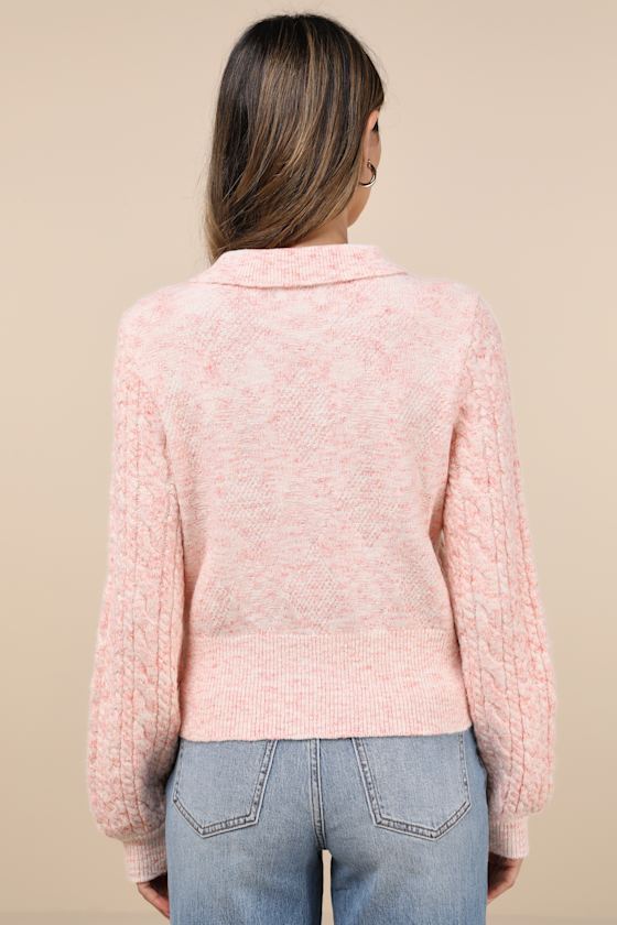 Lulus Envied Comfort Marled Coral Pink And White Cable Knit Sweater In Pink And White