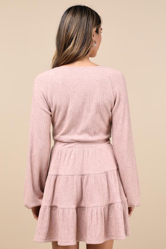 Adorable Option Heather Blush Long Sleeve Mini Sweater Dress 2