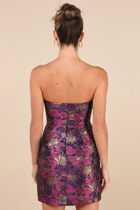 Lulus High-class Attitude Black Floral Jacquard Strapless Mini Dress In Black