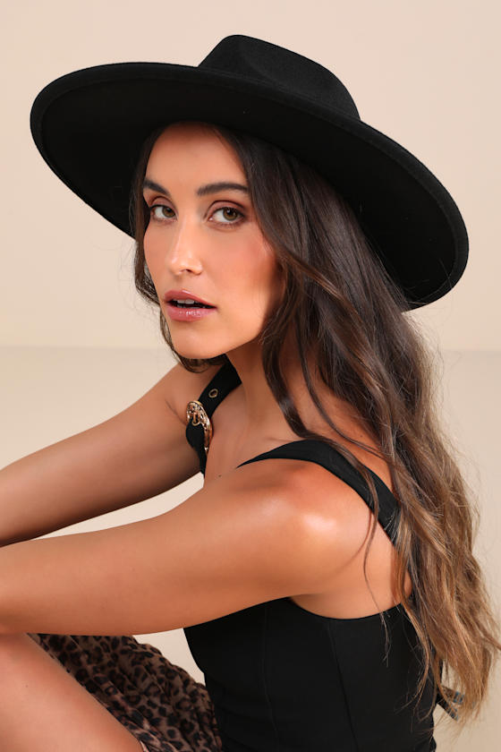 Four Buttons - Black Hat - Simple Felt Fedora - Plain Felt