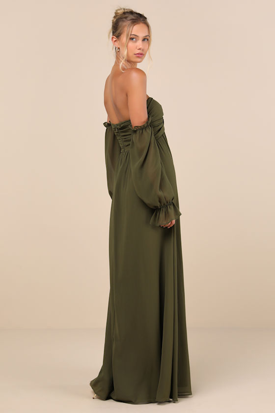Glorious Invite Olive Green Knotted Off-the-Shoulder Maxi Dress 3