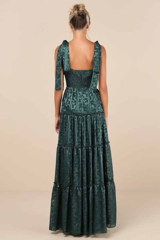 Picturesque Allure Green Jacquard Tie-Strap Maxi Dress 3