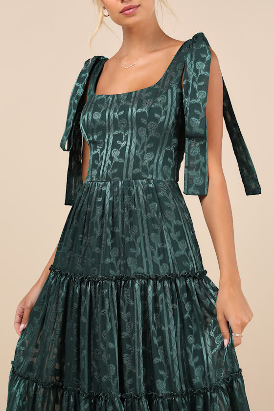 Lulus Picturesque Allure Green Jacquard Tie-strap Maxi Dress In Green