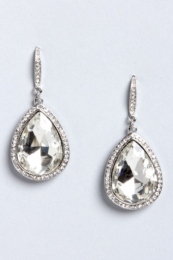 Cute Teardrop Earrings - Rhinestone Earrings - Silver Earrings - $16.00 ...