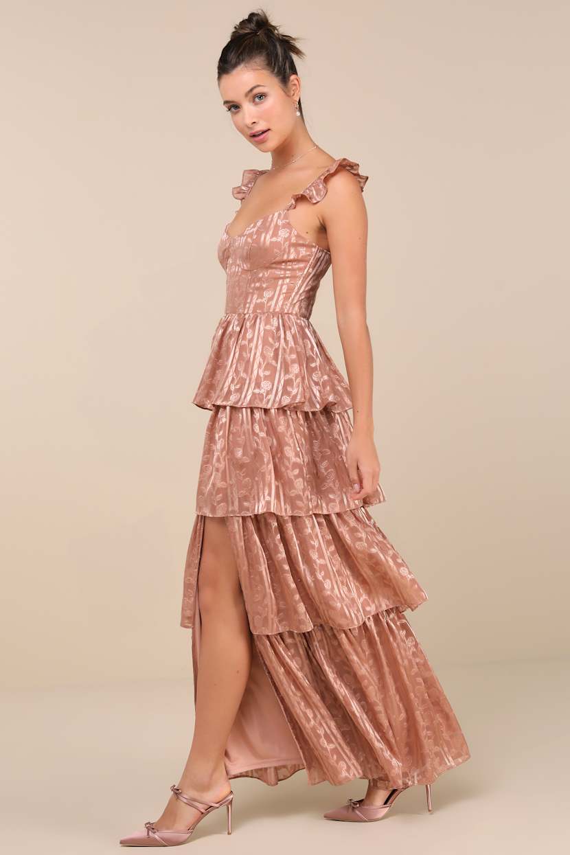 Dusty Pink Floral Dress - Bustier Maxi Dress - Tiered Dress - Lulus Dusty Pink Floral Dress - Bustier Maxi Dress - Tiered Dress - Lulus