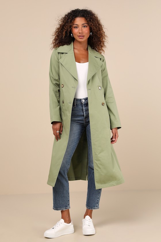 Fave Forecast Olive Green Twill Trench Coat 2