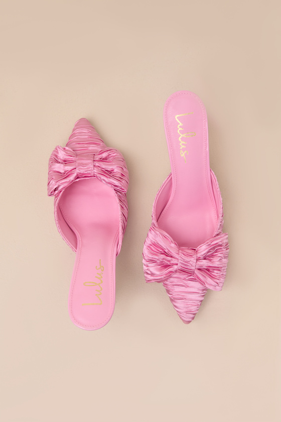 Bettanie Rose Pink Satin Textured Bow High Heel Mules 2