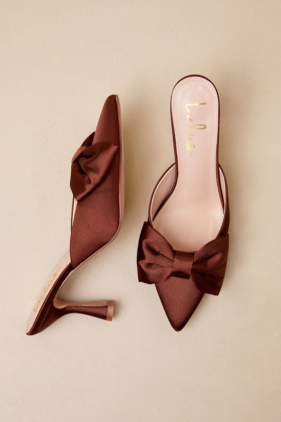 Bettanie Chocolate Satin Bow High Heel Mules 2