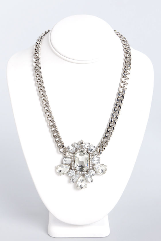 Cool Silver Necklace Chain Necklace Rhinestone Necklace 15.00