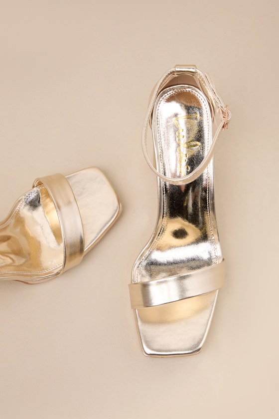 Lulus Signie Gold Square-toe Platform Ankle Strap Heels In Gold