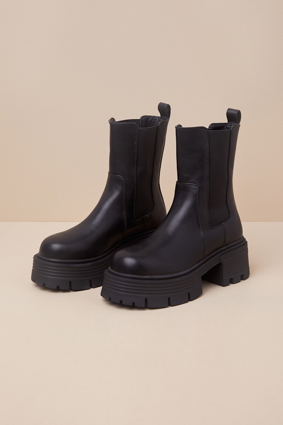 Lulus Torance Black Lug Sole Platform Ankle Booties In Black