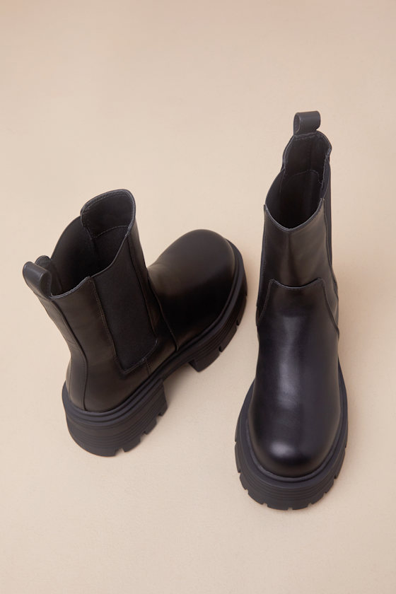 Lulus Torance Black Lug Sole Platform Ankle Booties In Black