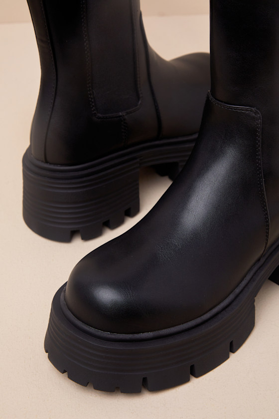 Lulus Torance Black Lug Sole Platform Ankle Booties In Black