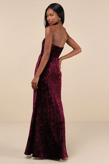 Plum Maxi Dress Velvet Pleated Dress Strapless Maxi Dress Lulus