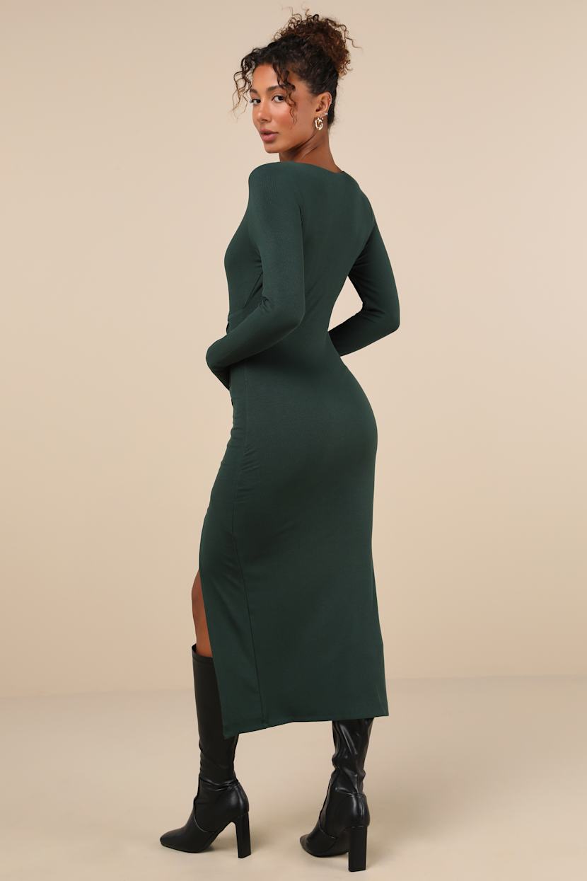 strapless open back dress Refined V-Neck Ribbed Jersey Dress Vintage Sage / Large main image 0