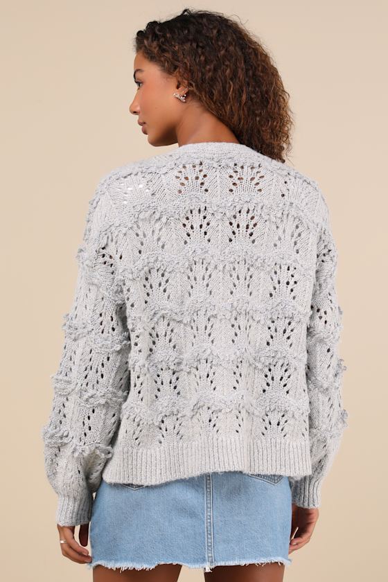 Cutest Coziness Grey Textured Balloon Sleeve Cardigan Sweater 2