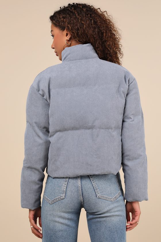 Cloud Nine Cutie Slate Blue Cropped Corduroy Puffer Jacket 2