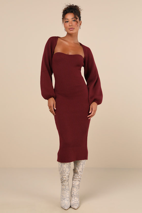 Lulus Autumn Aura Burgundy Ribbed Two-piece Sweater Dress In Burgundy