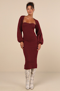 Autumn Aura Burgundy Ribbed Two-Piece Sweater Dress 5