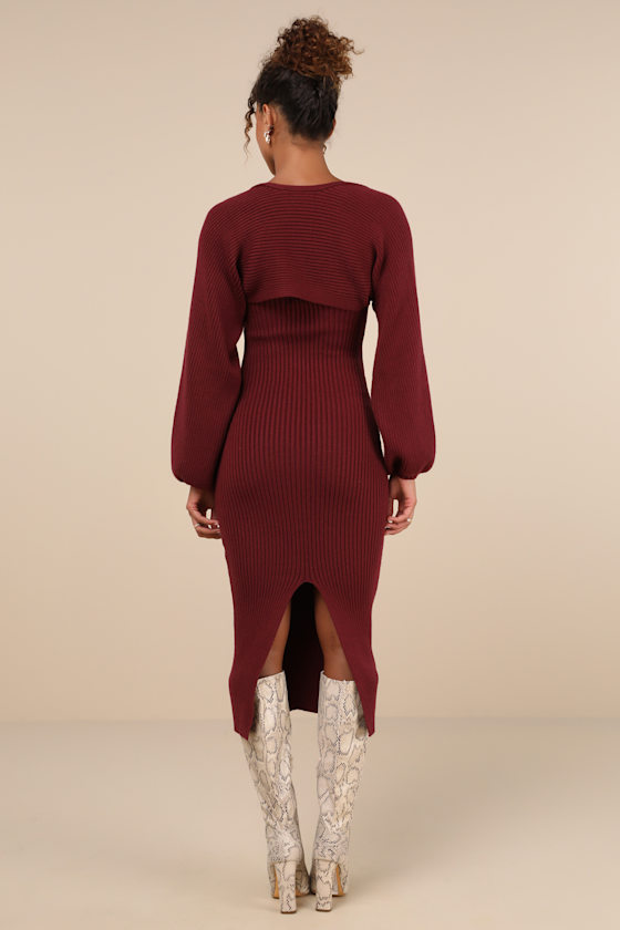 Lulus Autumn Aura Burgundy Ribbed Two-piece Sweater Dress In Burgundy