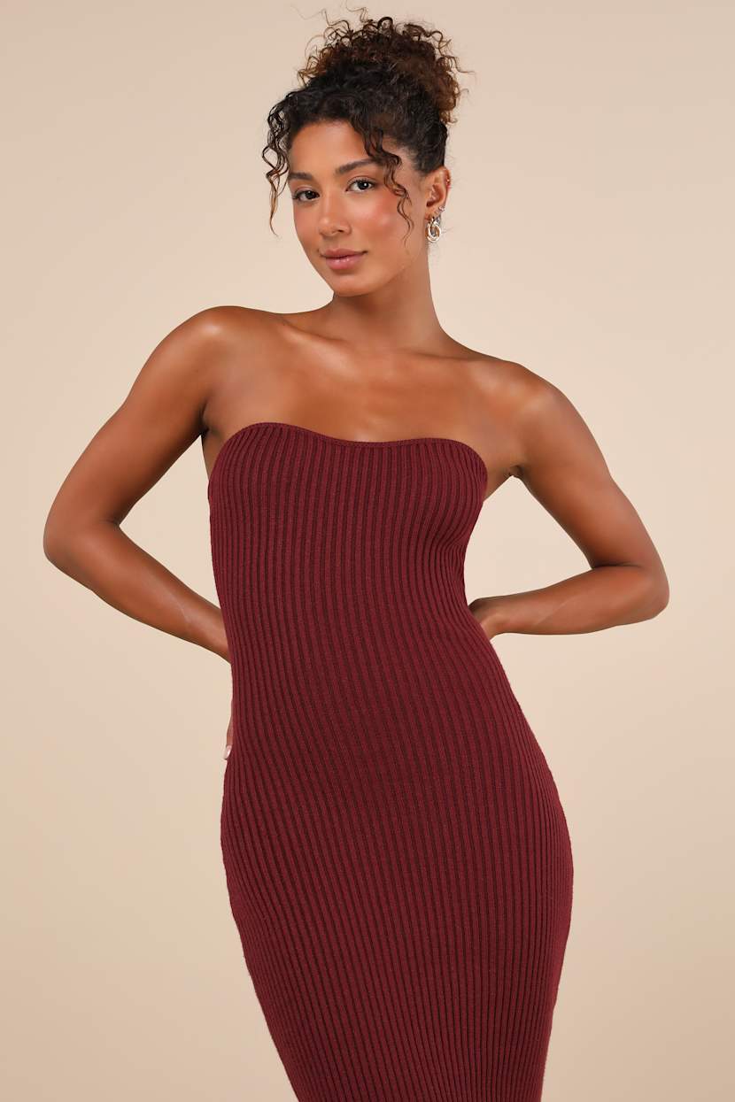 Autumn Aura Burgundy Ribbed Two-Piece Sweater Dress