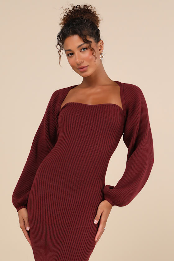 Lulus Autumn Aura Burgundy Ribbed Two-piece Sweater Dress In Burgundy