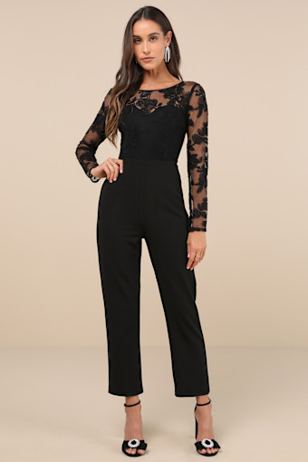 Write Your Own Romance Black Embroidered Long Sleeve Jumpsuit 1