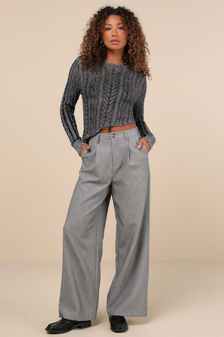 Grey High-Rise Pants - Wide-Leg Trouser Pants - Trouser Pants - Lulus